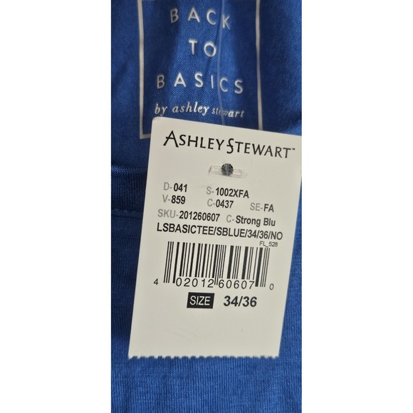 NWT ASHLEY STEWART back to basics tagfree blue Rayon long sleeve T 34/36 - Picture 3 of 8